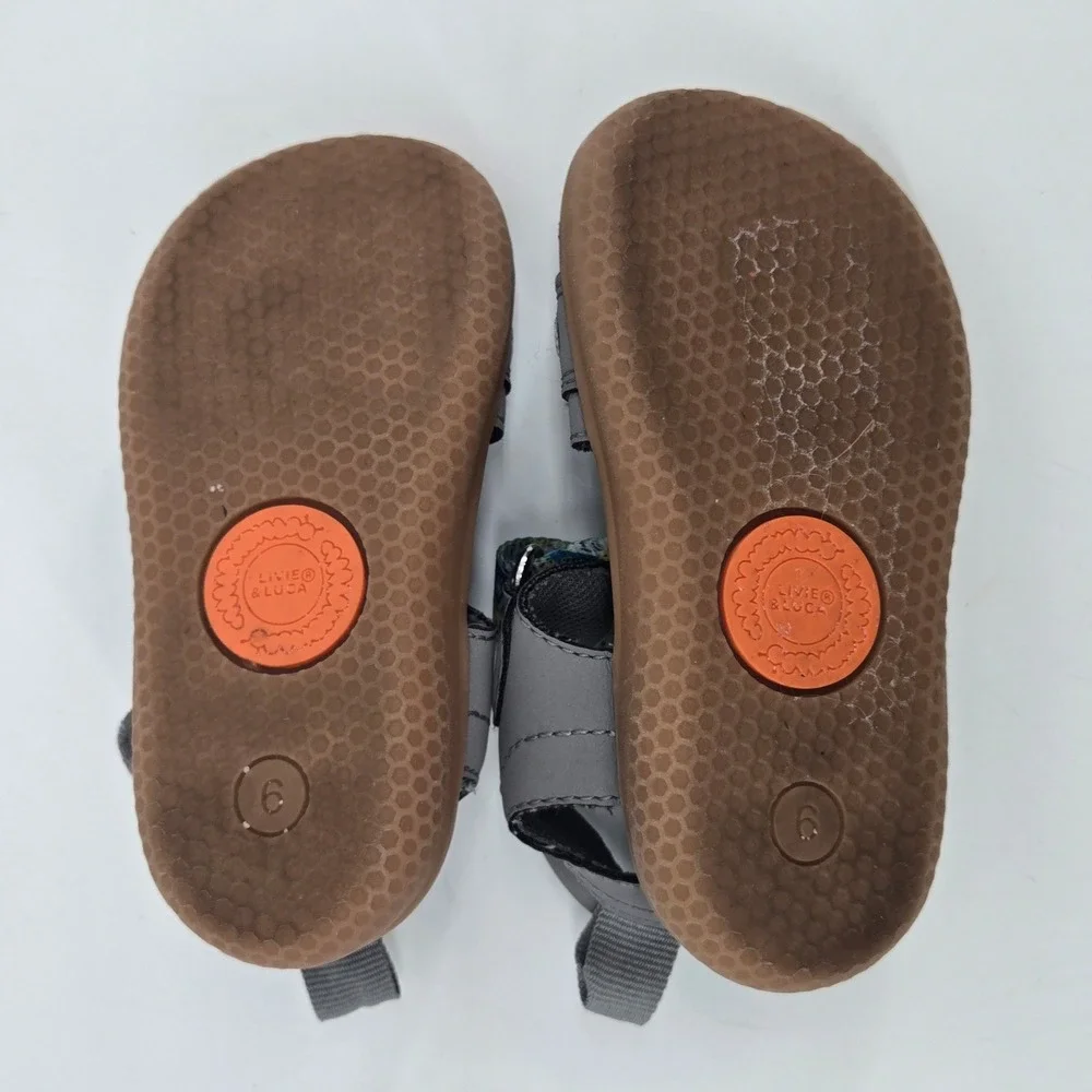 Livie And Luca Ziggy Gray Geometric Straps Toddler Sandals Comfort Size 6 EUC
